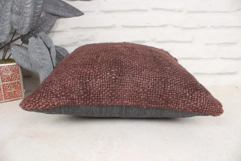 Boho Pillow Sham Cover, Vintage Pillow, Ethnical Kilim Rug Pillow, 14x14 Purple Cushion, Pillow, Authentic Pillow Case, Aesthetic Pillow Sham - 5
