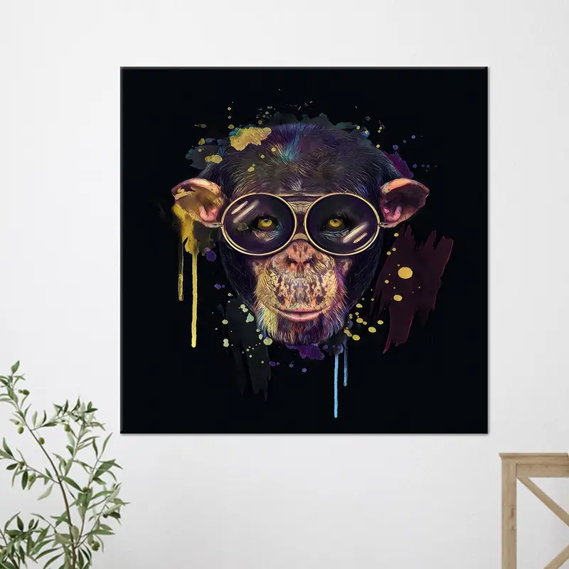 Modern Monkey Abstract Black Printed Canvas - Artistic Elegance