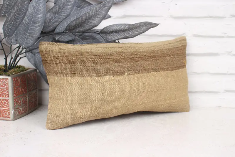 Kilim Pillow Cover, Vintage Kilim Throw Pillow, Kilim Cushion Sham, Cushion Case, Personalized Gift Pillow Cushion, 8x16 Beige Cushion Case - 3