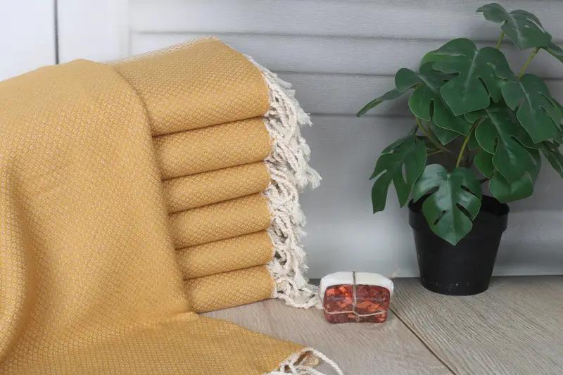 Home Decor Gift Mustard Cotton Towel Geometric 38x63 Inches