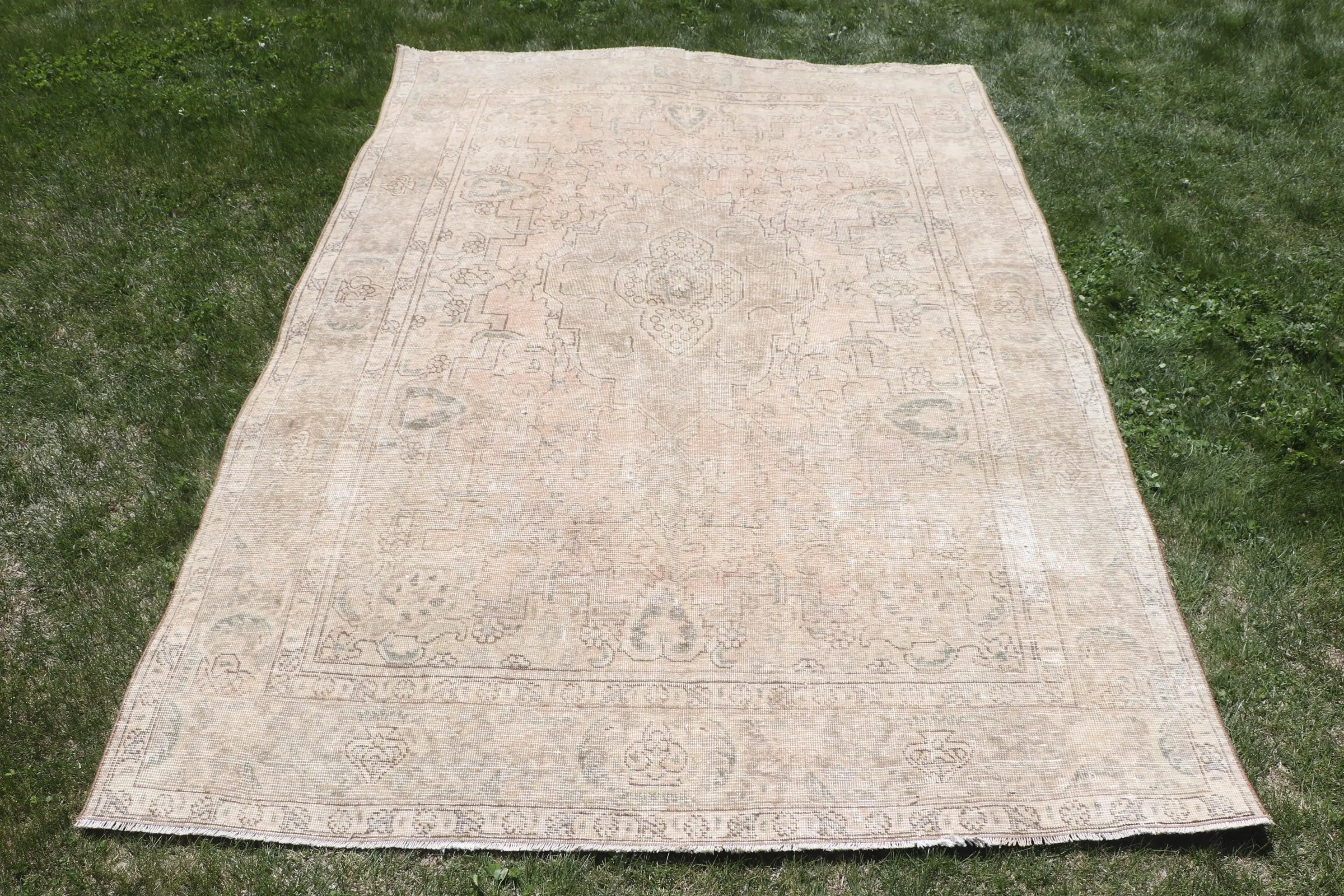 Vintage Teppich, großer 6,5x9,3 ft türkischer Teppich, braungrauer abstrakter Wollteppich - 1