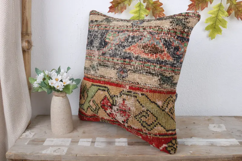 Sofa Bolster Pillow Cover, Interior Designer Pillow, Boho Pillow, Cushion Case, Gift Pillow, 16x16 Green Cushion Case, Turkish Rugs Pillow - 4