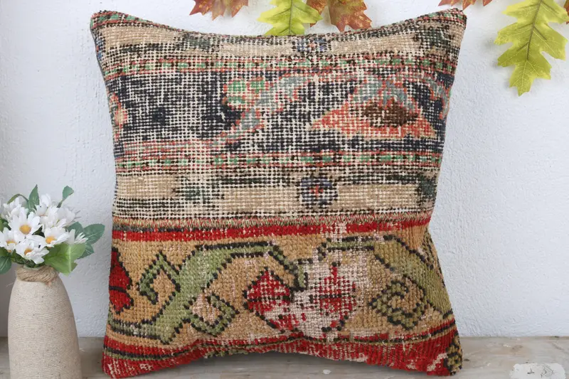 Sofa Bolster Pillow Cover, Interior Designer Pillow, Boho Pillow, Cushion Case, Gift Pillow, 16x16 Green Cushion Case, Turkish Rugs Pillow - 2