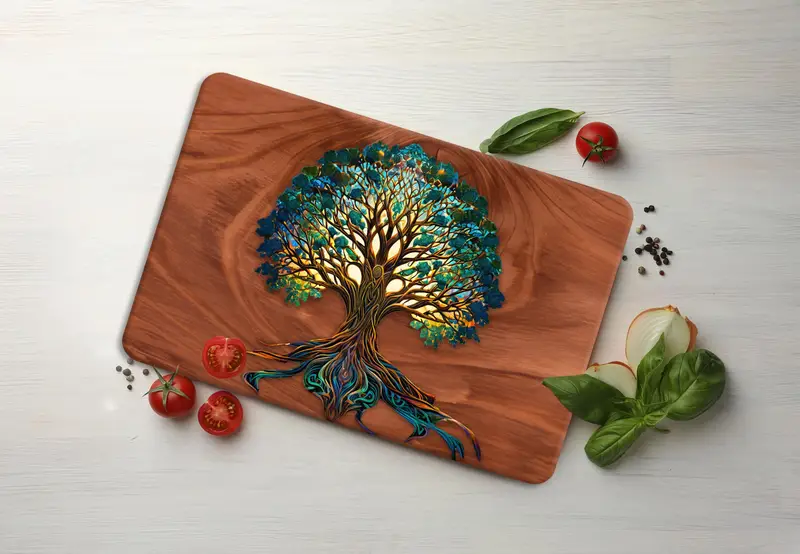 Abstract Glass Cutting Board, Tempered Safety, Modern Kitchen Essential