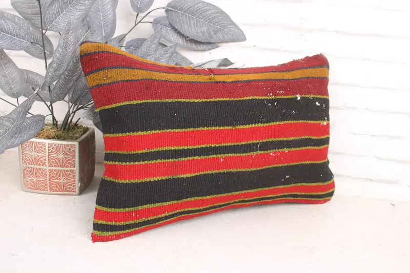 Kilim Pillow Cover, Vintage Kilim Pillow, Anatolian Cushion Cover, 12x20 Green Cushion Cover, Hippie Throw Pillow, Pillow Sham, Gift Pillow - 3