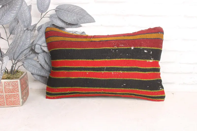 Kilim Pillow Cover, Vintage Kilim Pillow, Anatolian Cushion Cover, 12x20 Green Cushion Cover, Hippie Throw Pillow, Pillow Sham, Gift Pillow - 1