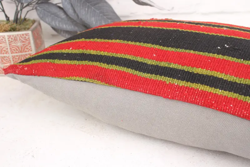 Kilim Pillow Cover, Vintage Kilim Pillow, Anatolian Cushion Cover, 12x20 Green Cushion Cover, Hippie Throw Pillow, Pillow Sham, Gift Pillow - 7