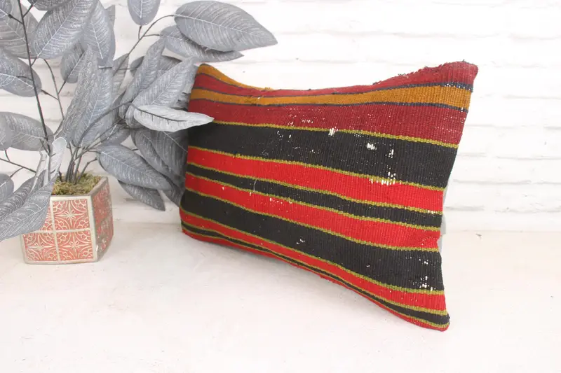 Kilim Pillow Cover, Vintage Kilim Pillow, Anatolian Cushion Cover, 12x20 Green Cushion Cover, Hippie Throw Pillow, Pillow Sham, Gift Pillow - 4