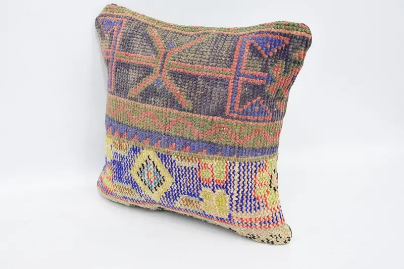 Pillow for Couch, One Of A Kind Cushion Cover, Ethnical Kilim Rug Pillow, Home Decor Pillow, 16x16 Blue Pillow, Handwoven Pillow, Pillow Cover - 4