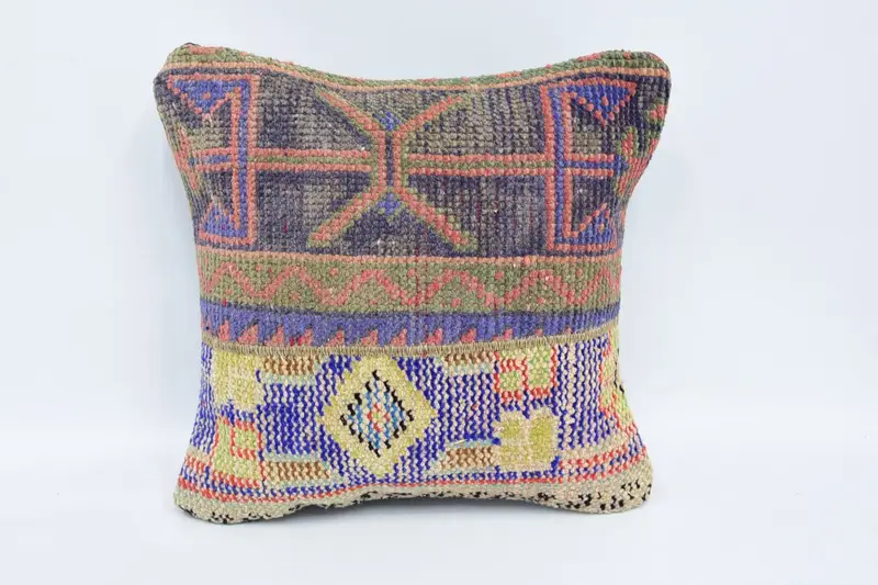 Pillow for Couch, One Of A Kind Cushion Cover, Ethnical Kilim Rug Pillow, Home Decor Pillow, 16x16 Blue Pillow, Handwoven Pillow, Pillow Cover - 1