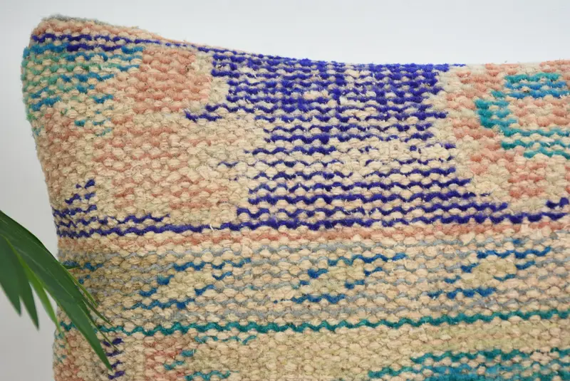 Turkish Kilim Pillow, Vintage Pillow, 12x20 Blue Pillow Sham, Vintage Kilim Pillow, Armchair Pillow Cover, Cushion Case - 2
