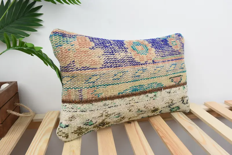Turkish Kilim Pillow, Vintage Pillow, 12x20 Blue Pillow Sham, Vintage Kilim Pillow, Armchair Pillow Cover, Cushion Case - 4