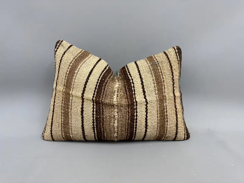 Beige & braun gestreiftes Wurfkissen, Vintage Kelimkissen