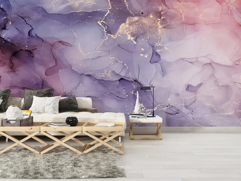 Zarif Baskılı Lüks Mermer Duvar Kağıdı: Pırıltılı Altın ve Pembe Tonlar