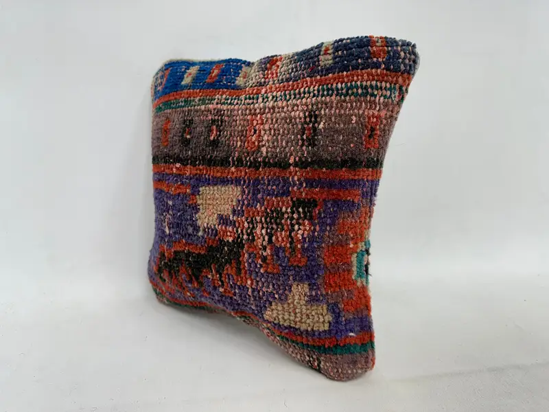 Comfy Throw Pillow Case, Cushion, Turkish Rugs Cushion, Boho Pillow Sham Cover, 12x12 Blue Pillow Case, Boho Pillow, Kilim Cushion Sham - 4