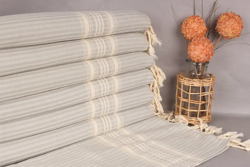 Hand Towel Personalized Cotton Light Gray Striped, 18x40 Inches