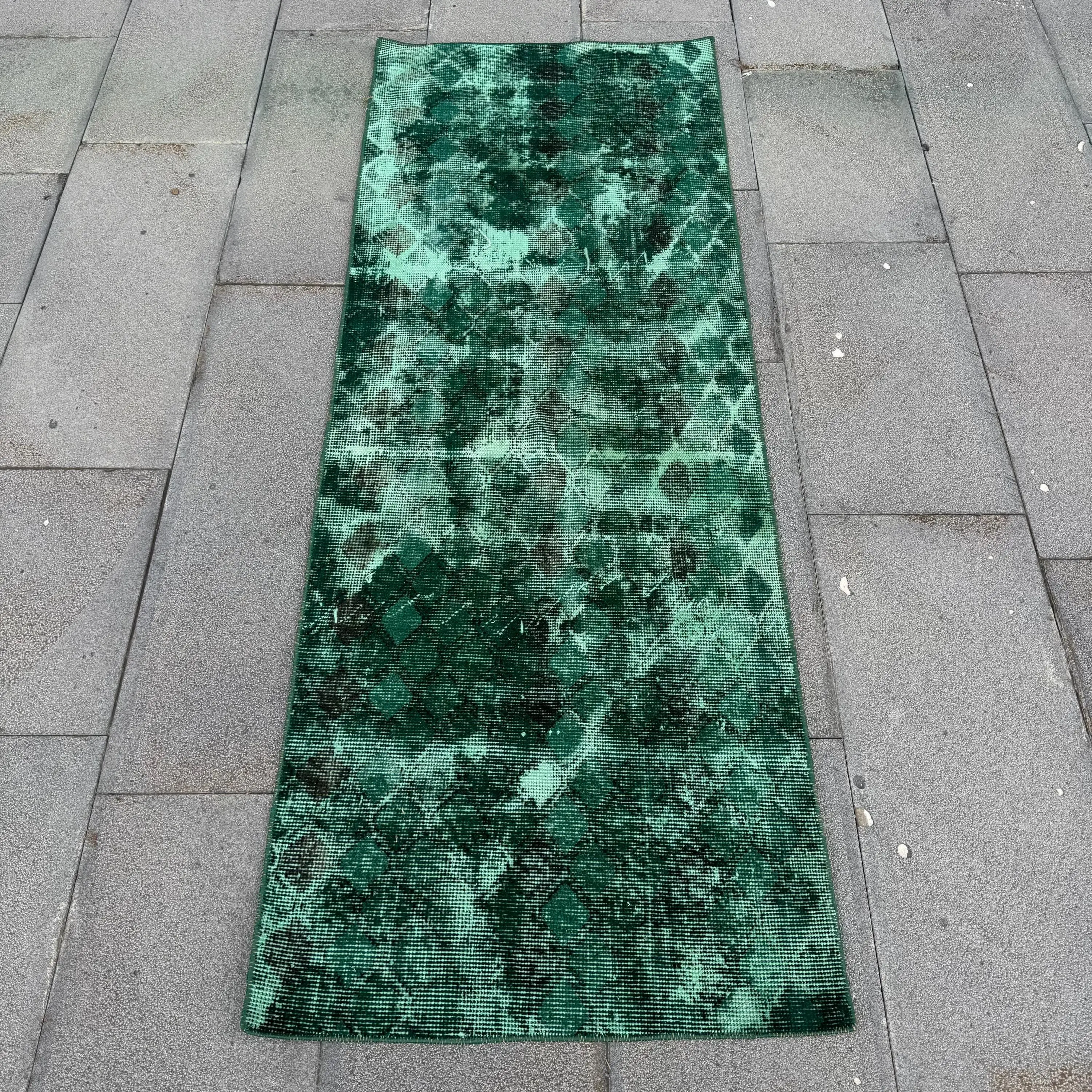 Vintage Turkish Rug, 2.1x5.7 ft Runner Rug, Green Black Rug - 1