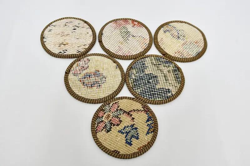 Kelim-Untersetzer in Beige und Bronze, gewebte rustikale Getränkeuntersetzer