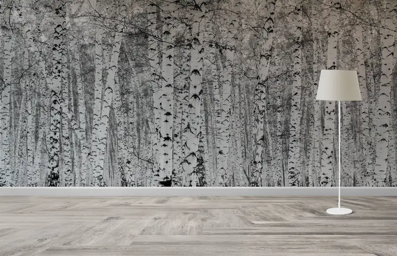 Wall Paper Peel and Stick, Bright Wall Paper, Paper Wall Art, Black And White Wall Mural, Birch Forest, Birch Forest Wall Decor, - 1