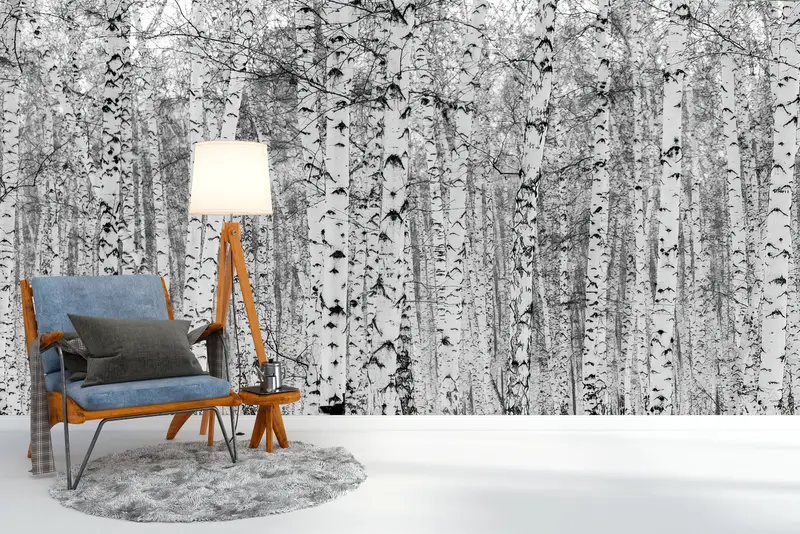 Wall Paper Peel and Stick, Bright Wall Paper, Paper Wall Art, Black And White Wall Mural, Birch Forest, Birch Forest Wall Decor, - 8