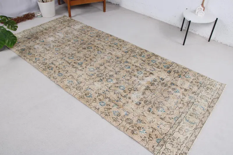 Türk Vintage Halı 3,8x8,8 ft (116x268 cm), Oushak Mavi Ombré Halı - 1