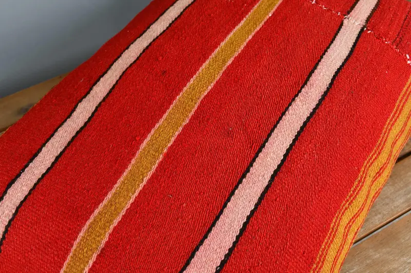 Wool Kilim Pillow Pillow Cover, Cushion, 16x24 Red Pillow, Gift Pillow, Pillow for Sofa, Handmade Rug Seat Pillow Cover, Vintage Kilim Throw Pillow - 4