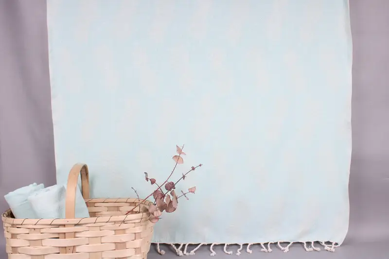 Turkish Bath Towel, Mint Peshtemal Pineapple Pattern, 40x79 Inches