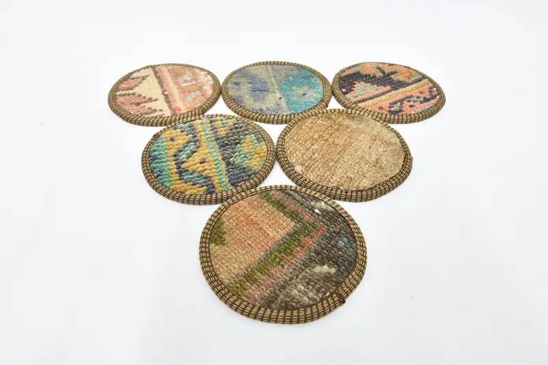 Posavasos redondos con diseño elegante de Kilim, 5 x 5 pulgadas (juego de 6)