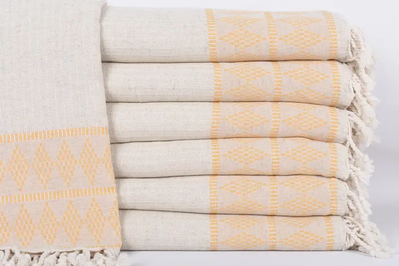 Bachelor Party Gift Turkish Cotton Mustard Kilim Design Throw, 99x87 Inches