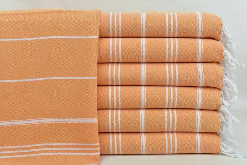 モノグラム ディッシュタオル トルコ綿 ライトオレンジ ストライプ 24x40 インチ