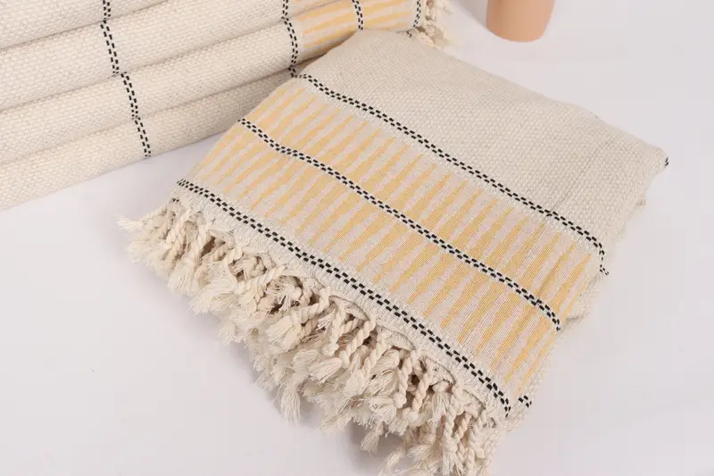 Throw Blanket, Turkish Blanket, Bedspread, 104x96 Cotton Striped Towel, Family Gift Basket, Throw Blankets, Best Friend Wedding Gift, Shower Curtain - 5