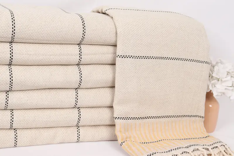 Throw Blanket, Turkish Blanket, Bedspread, 104x96 Cotton Striped Towel, Family Gift Basket, Throw Blankets, Best Friend Wedding Gift, Shower Curtain - 2