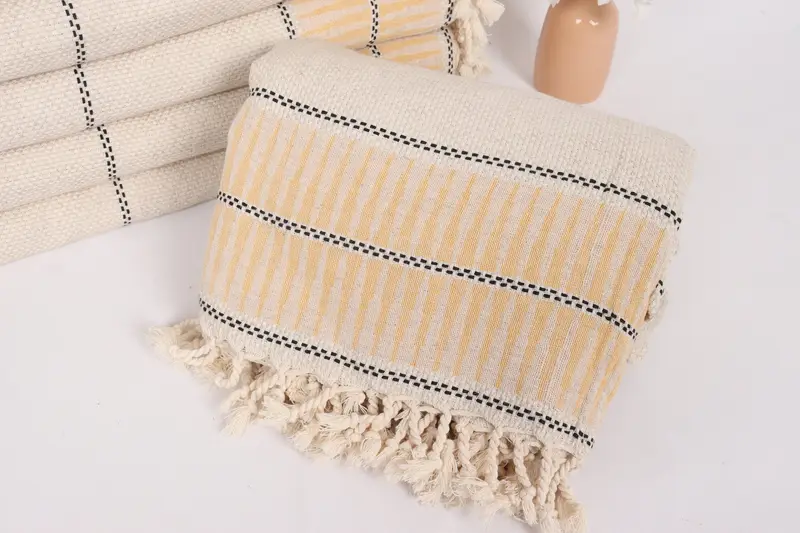 Throw Blanket, Turkish Blanket, Bedspread, 104x96 Cotton Striped Towel, Family Gift Basket, Throw Blankets, Best Friend Wedding Gift, Shower Curtain - 4