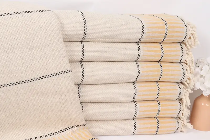 Throw Blanket, Turkish Blanket, Bedspread, 104x96 Cotton Striped Towel, Family Gift Basket, Throw Blankets, Best Friend Wedding Gift, Shower Curtain - 1
