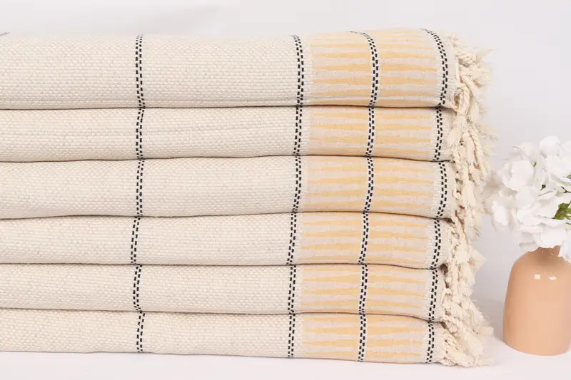 Throw Blanket, Turkish Blanket, Bedspread, 104x96 Cotton Striped Towel, Family Gift Basket, Throw Blankets, Best Friend Wedding Gift, Shower Curtain - 3
