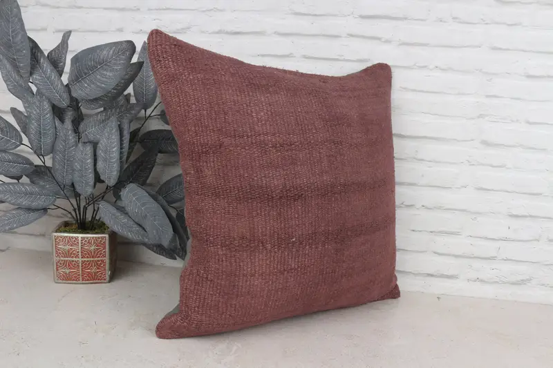 Kilim Pillow Cover, Cushion, Throw Kilim Pillow, Retro Cushion Case, Ottoman Cushion, 22x22 Brown Pillow Case, Gift Pillow - 3