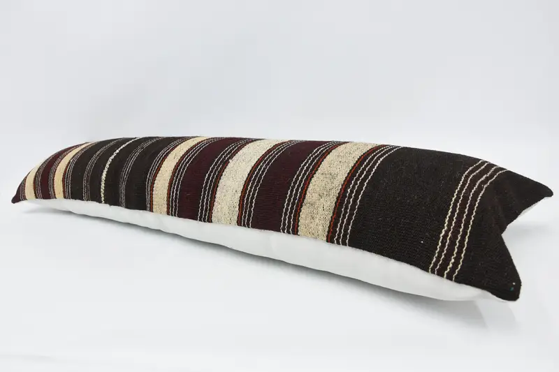 Vintage Kilim Pillow, Sofa Cushion Cover, Handmade Rug Seat Pillow Sham, Kilim Pillow, 12x48 Brown Cushion Cover, Pillow Cover, Pillow for Couch - 5