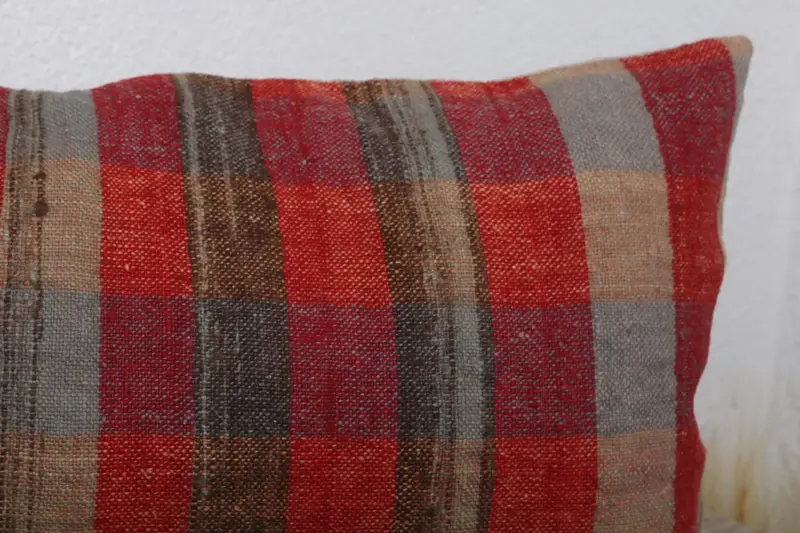 Kilim Pillow Cover, 12x24 Red Cushion Cover, Ethnical Kilim Rug Pillow, Pillow Sham, Pillow for Couch, Indoor Pillow Sham - 5