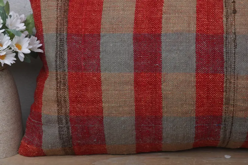 Kilim Pillow Cover, 12x24 Red Cushion Cover, Ethnical Kilim Rug Pillow, Pillow Sham, Pillow for Couch, Indoor Pillow Sham - 3