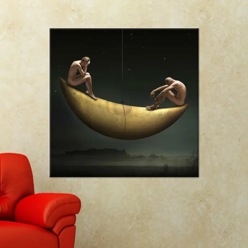 Lienzo encantado: danza abstracta iluminada por la luna de una mujer y un hombre