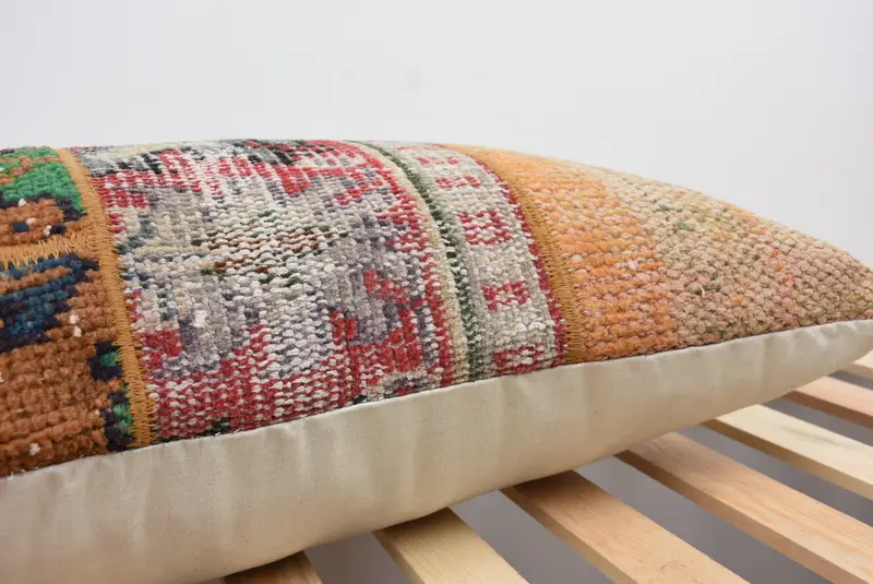 Handwoven Pillow Cover Cushion, 16x36 Orange Pillow Sham, Turkish Pillow, Interior Designer Pillow, Pillow, Ethnical Kilim Rug Pillow - 7