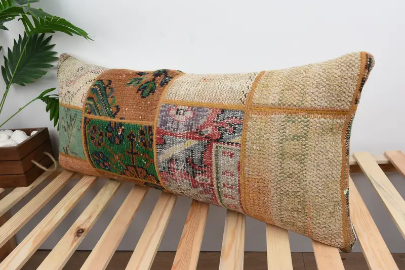 Handwoven Pillow Cover Cushion, 16x36 Orange Pillow Sham, Turkish Pillow, Interior Designer Pillow, Pillow, Ethnical Kilim Rug Pillow - 5