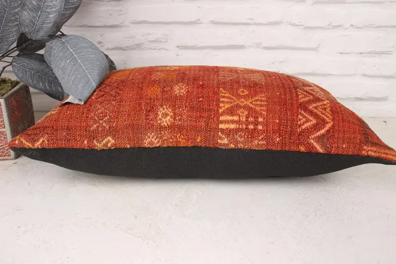 Kilim Pillow, Pastel Pillow Case, Shabby Chic Pillow Case, Cushion, 12x20 Red Pillow Sham, Turkish Kilim Pillow, Handmade Kilim Cushion - 5