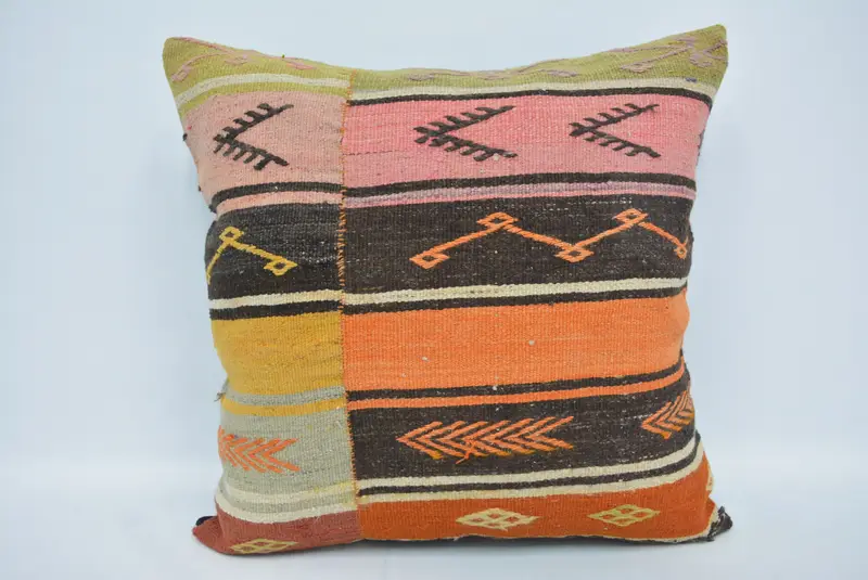 Orange & Pink Southwestern Throw Pillow, Vintage Embroidered Pillow