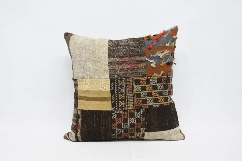 Turkish Striped Brown Cushion Case, Porch Woven Gift 32x32 inch Pillow Cover - 1