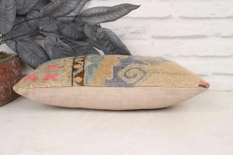 Cushion Case, Antique Pillows, Patio Cushion Cover, Kilim Pillow, Ethnical Kilim Rug Pillow, 8x16 Orange Pillow Sham, Southwestern Pillow Sham - 5
