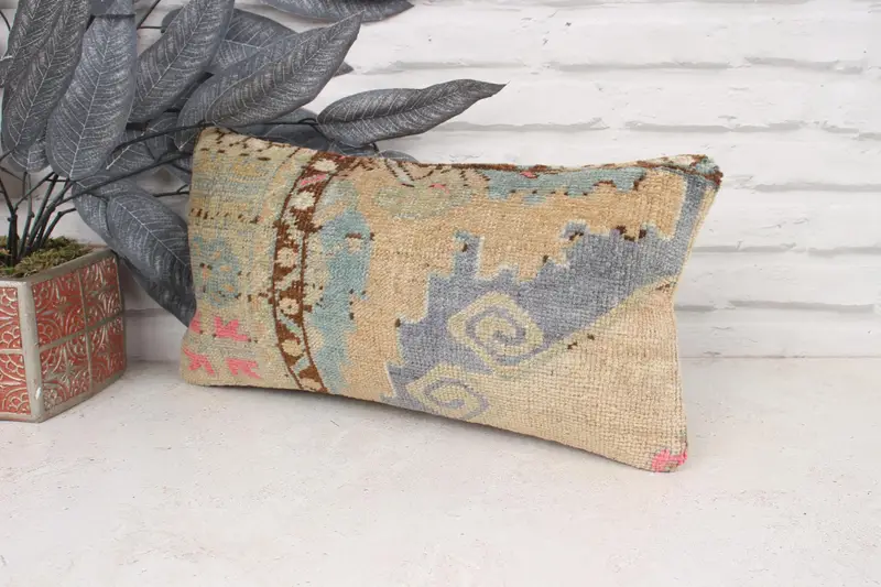 Cushion Case, Antique Pillows, Patio Cushion Cover, Kilim Pillow, Ethnical Kilim Rug Pillow, 8x16 Orange Pillow Sham, Southwestern Pillow Sham - 4
