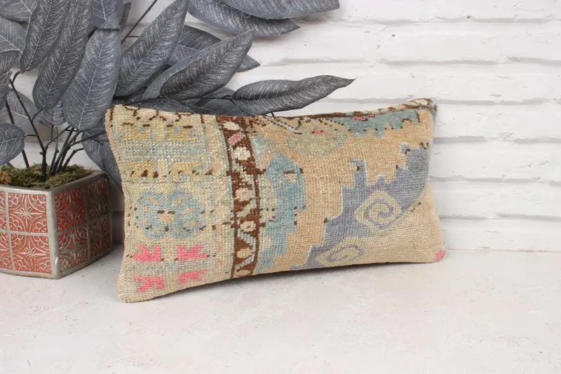 Cushion Case, Antique Pillows, Patio Cushion Cover, Kilim Pillow, Ethnical Kilim Rug Pillow, 8x16 Orange Pillow Sham, Southwestern Pillow Sham - 3