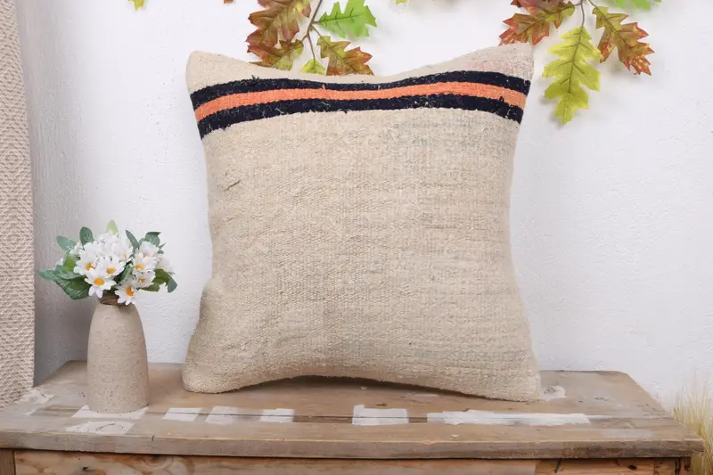 18x18 Beige Pillow Case, Kilim Pillow, Kilim Cushion Sham, Outdoor Bolster Pillow Case, Cushion, Aesthetic Pillow Cover, Interior Designer Pillow - 1