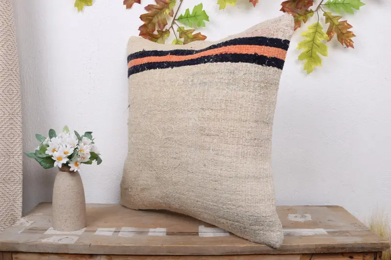 18x18 Beige Pillow Case, Kilim Pillow, Kilim Cushion Sham, Outdoor Bolster Pillow Case, Cushion, Aesthetic Pillow Cover, Interior Designer Pillow - 4